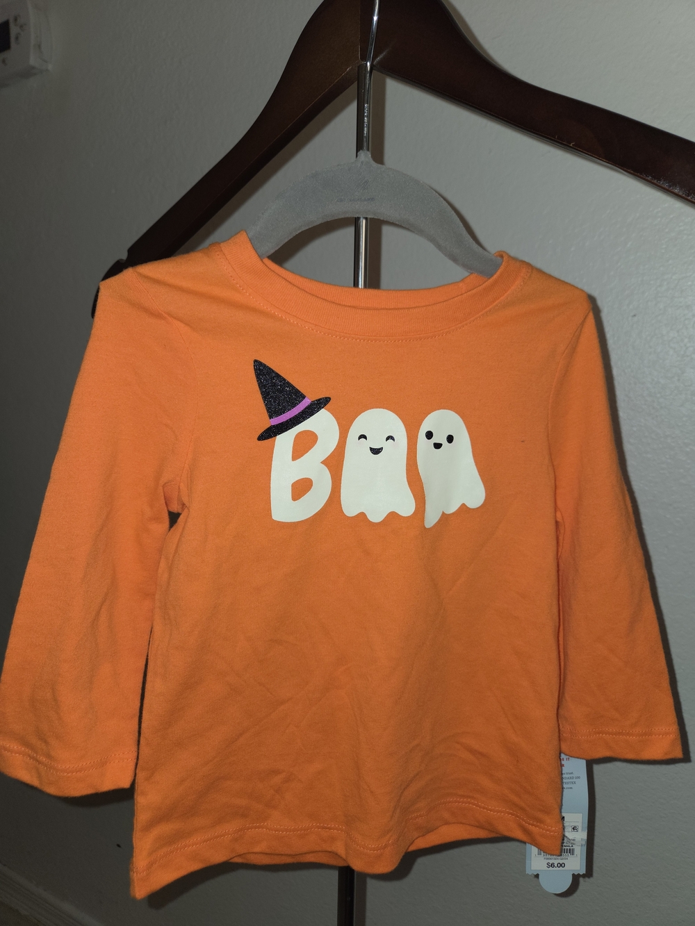 Cat & Jack Orange Halloween 'Boo' Ghost Long Sleeve Tee
